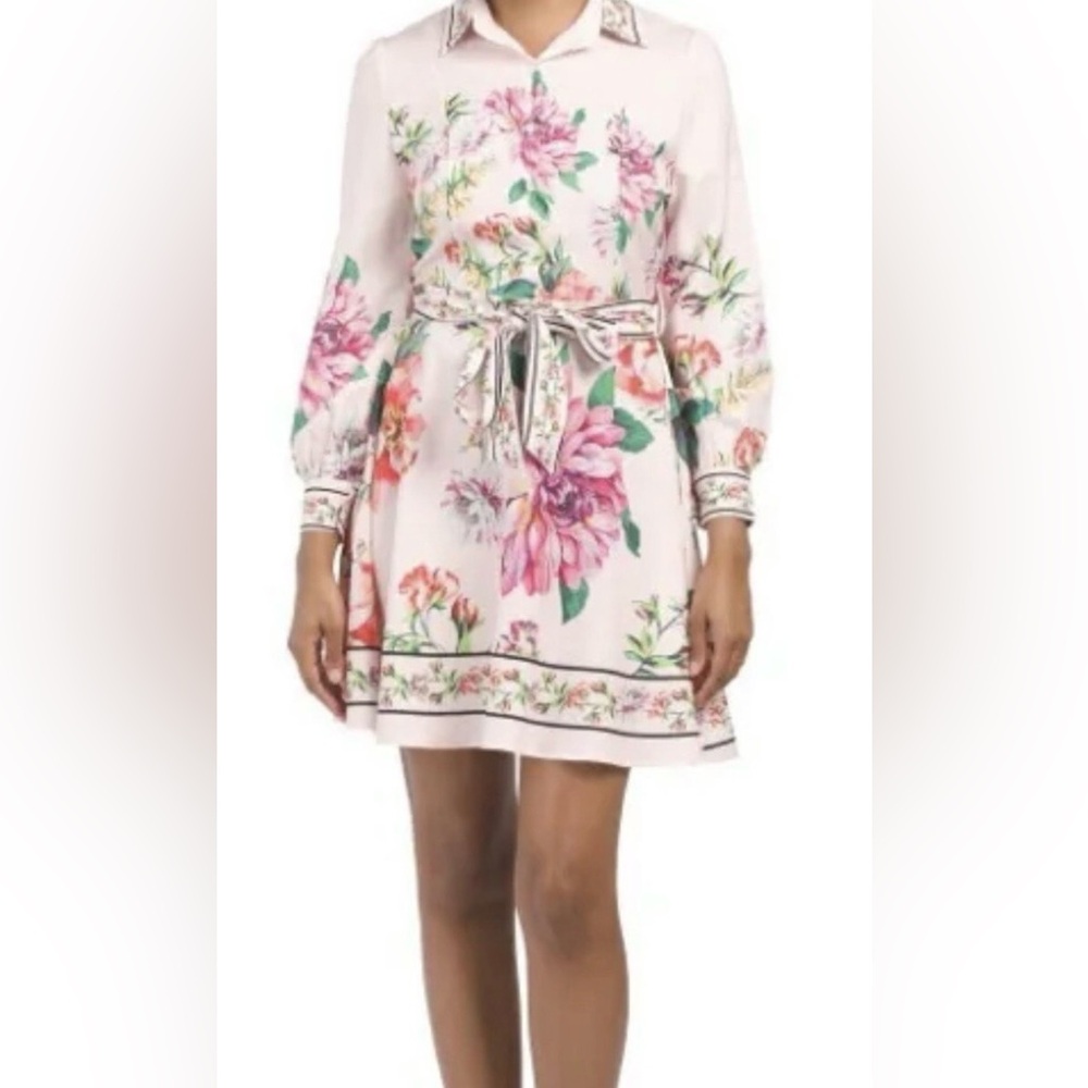 Floral Pink Fit-and-Flare Shirt Dress